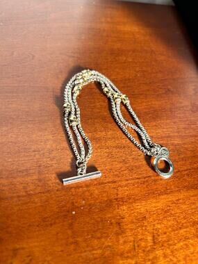 Wide 3 Strand Chain Bracelet Statement Multi Layer Toggle Clasp Gold Tone Heavy